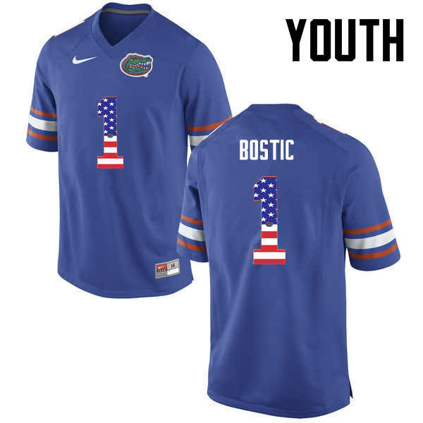 Youth Florida Gators #1 Jonathan Bostic College Football USA Flag Fashion Jerseys-Blue
